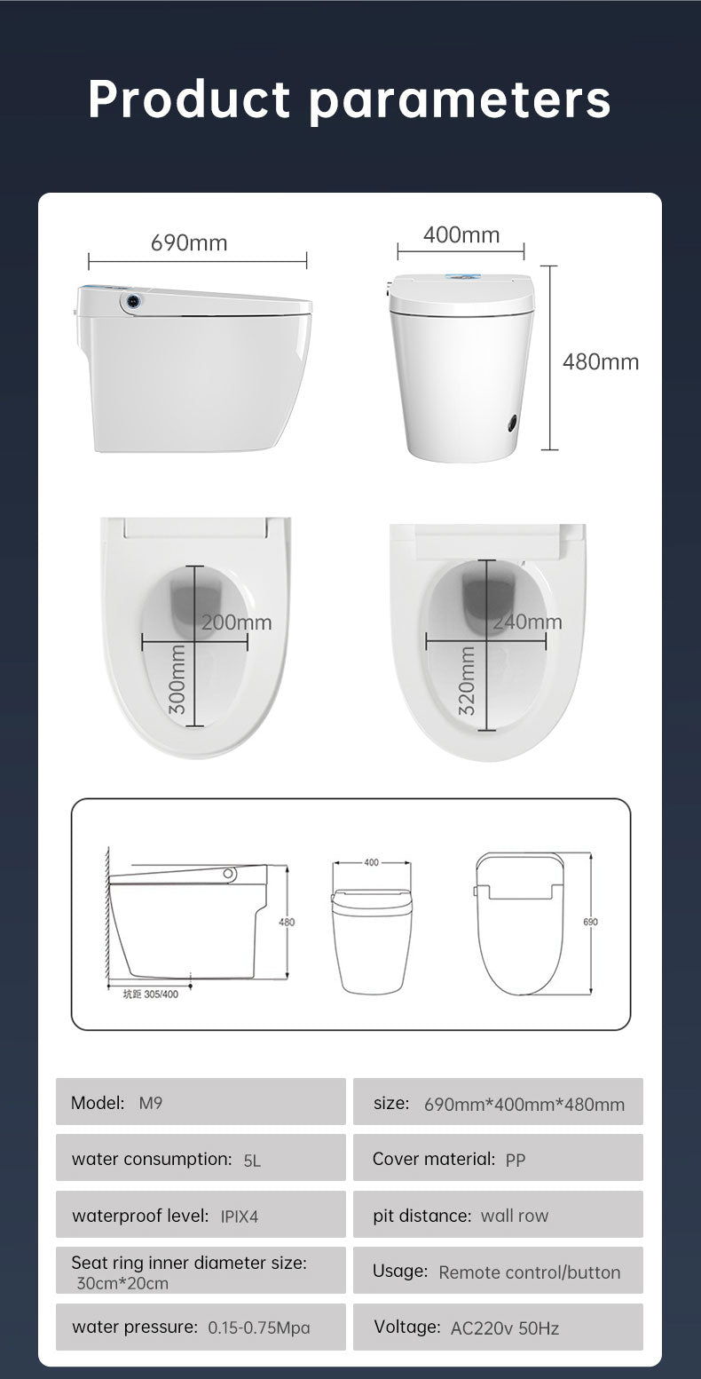 M9坐浴盆馬桶座椅加熱墻排水智能馬桶香港可用帶水箱無水壓限制