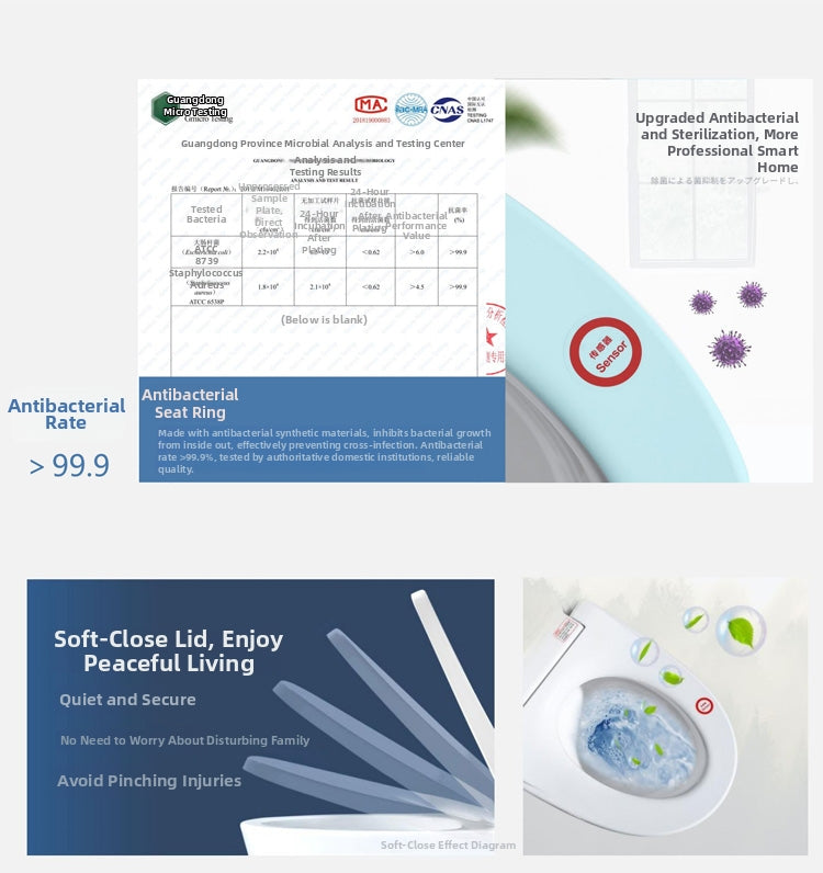 1202 wall-mounted smart bidet toilet showing its antibacterial seat surface and integrated intelligent deodorization system for a hygienic bathroom environment.