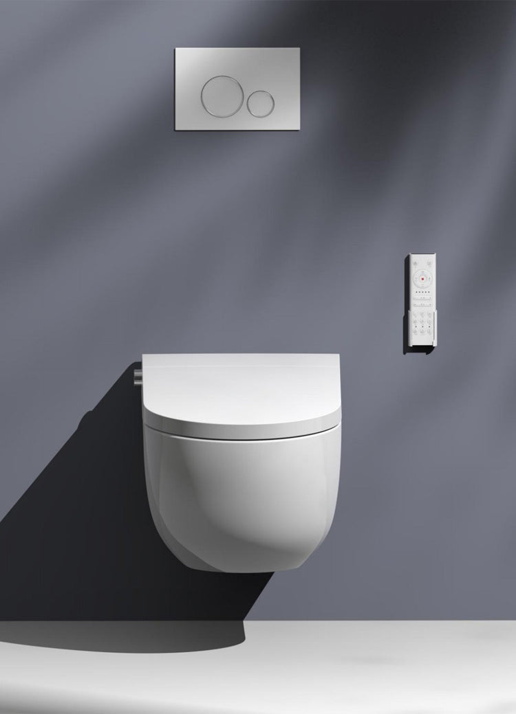 Modern 1202 wall-mounted smart toilet featuring a sleek floating design and minimalist aesthetic, perfect for high-end bathroom renovations