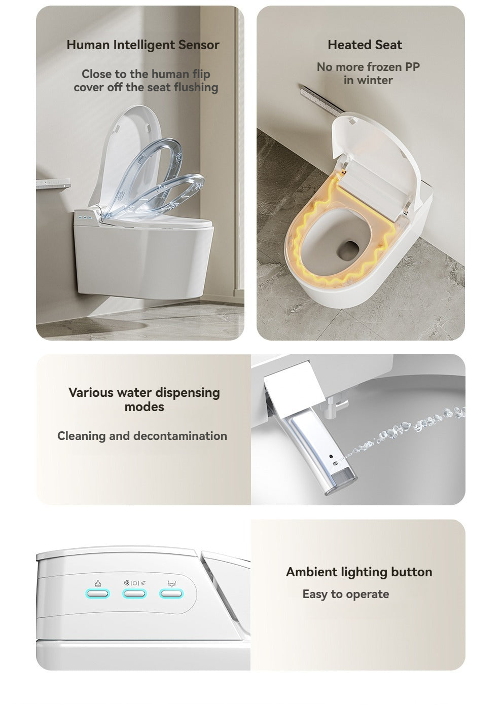 Collection of 604Wall-mounted smart bidet toilet heated seat 58cm with automatic flap for small household toilet in a gallery layout