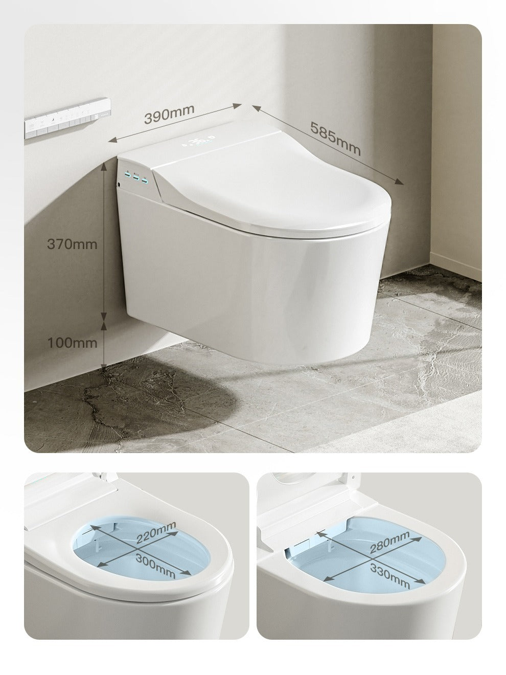 604Wall-mounted smart bidet toilet heated seat 58cm with automatic flap for small household toilet