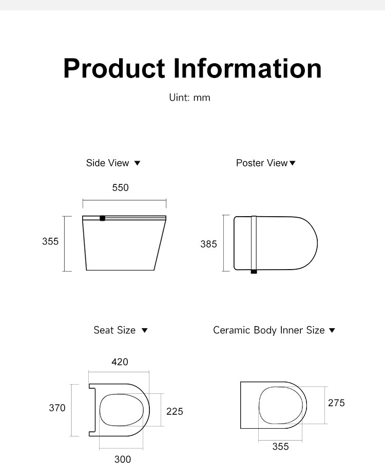 Collection of JA-1002 smart bidet toilet North America/Australia in a gallery layout