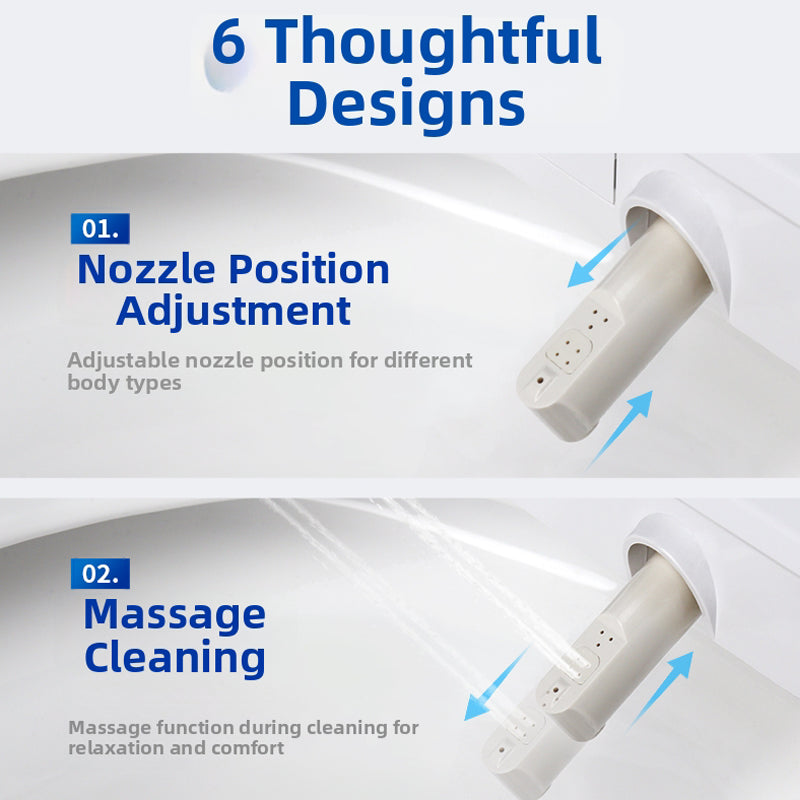 AK66 Smart Bidet Seat with Oscillating Nozzle and 5-Level Position Adjustment. Experience Complete Coverage with the Moving Spray Feature, Designed for a Personalized and Hands-Free Refreshing Clean After Every Use