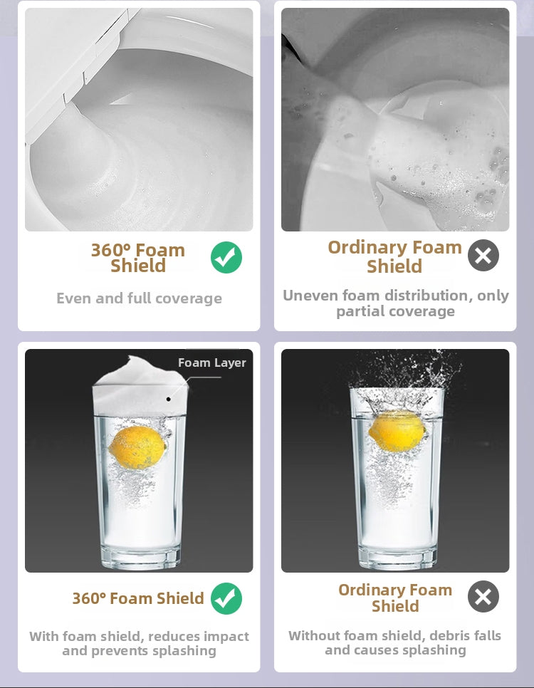 K50 Smart Bidet Toilet with 360° Foam Shield Technology. This Anti-Splash Bubble Armor Automatically Coats the Bowl to Block Odors and Prevent Stains, Creating a Self-Cleaning, Fresh Bathroom Environment