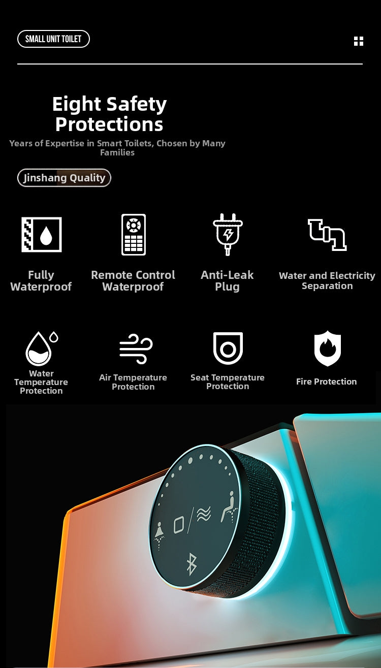 K50 Smart Bidet Toilet with 8-Layer Intelligent Safety Protection. Featuring Leakage Circuit Breakers, Anti-Scald Temperature Sensors, and Fire-Retardant Materials, This IPX4 Waterproof System Ensures 100% Peace of Mind for Your Family