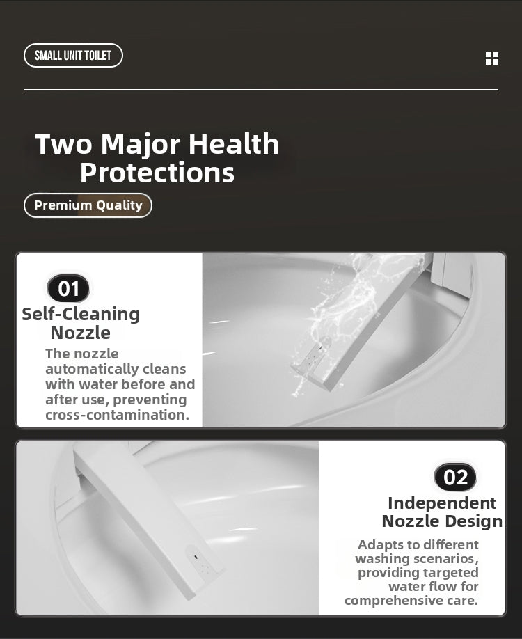 K50 Smart Bidet Toilet with Independent Dual Nozzles for Rear and Feminine Wash. Features a Self-Cleaning Stainless Steel Wand to Prevent Cross-Contamination, Ensuring 100% Hygienic Protection for Every Use