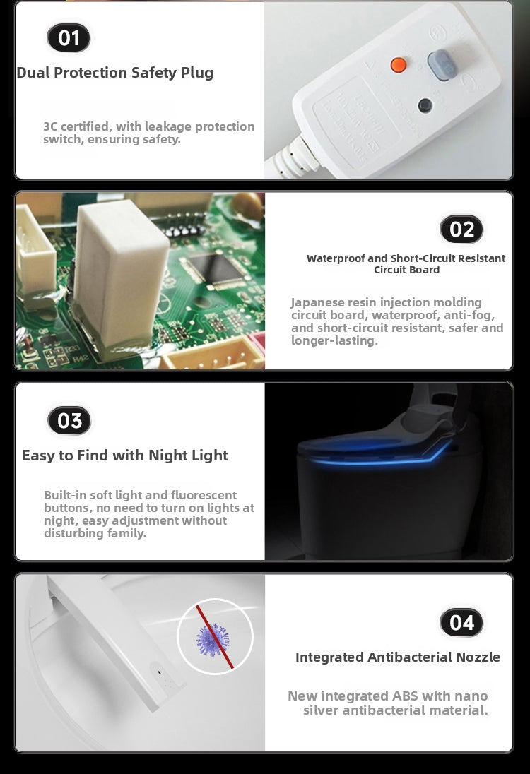 K50 Smart Bidet Toilet with GFCI Safety Plug and Waterproof Circuit Board for Maximum Protection. Features a Relaxing LED Night Light and an Integrated Anti-Bacterial Nozzle to Ensure a Safe, Hygienic Bathroom Experience 24/7