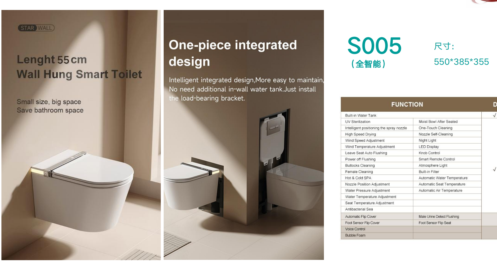 Space-saving wall-mounted smart toilet with a compact design and full features, perfect for modern small bathrooms