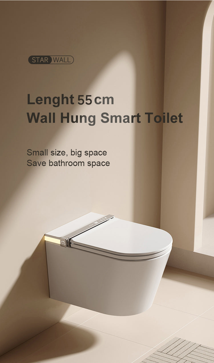 Space-saving compact wall-hung smart toilet designed for small bathrooms and powder rooms without compromising on advanced features