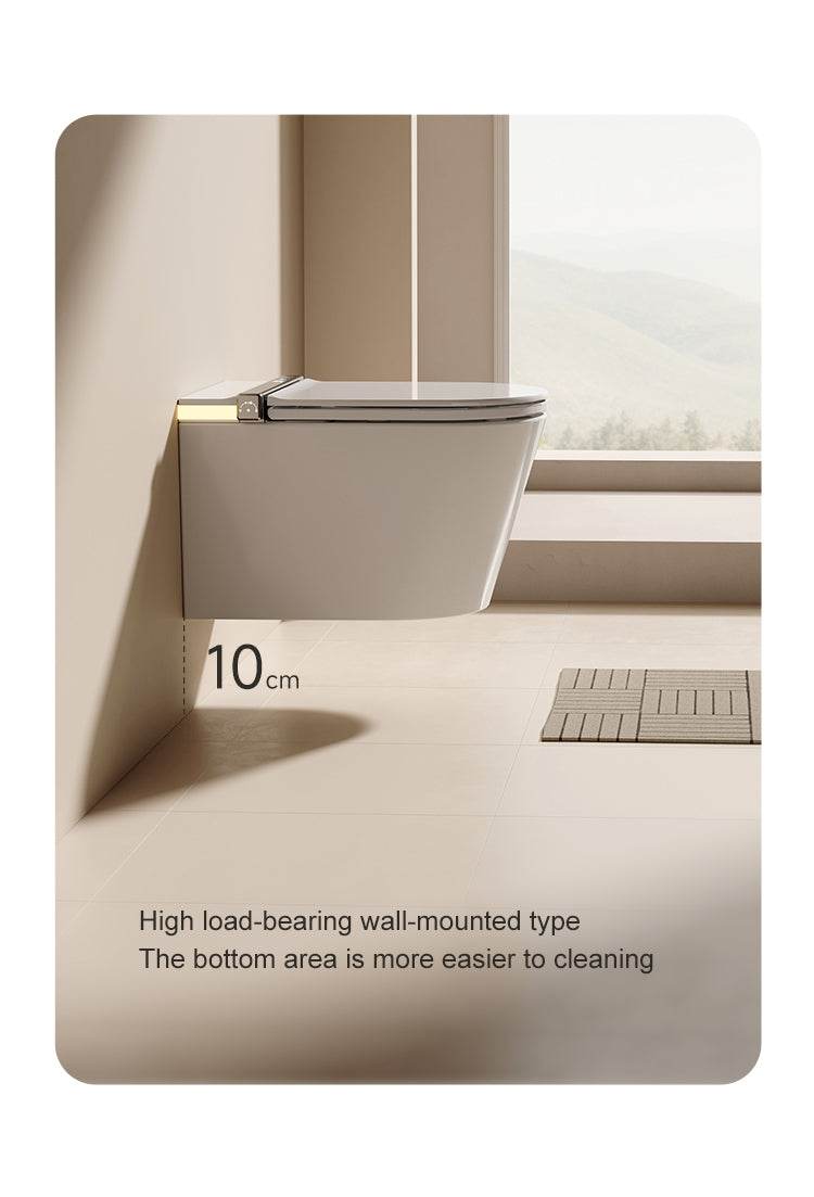 Floating wall-hung smart toilet with an off-the-floor design that eliminates cleaning dead zones, allowing easy access for mops and robot vacuums.