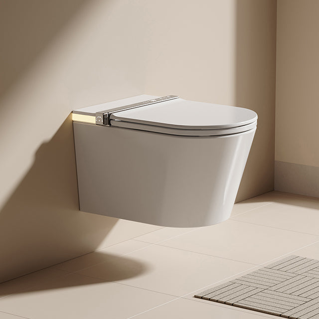 Luxury wall-hung smart toilet with a sleek floating design, saving floor space and offering easy cleaning with no dead corners