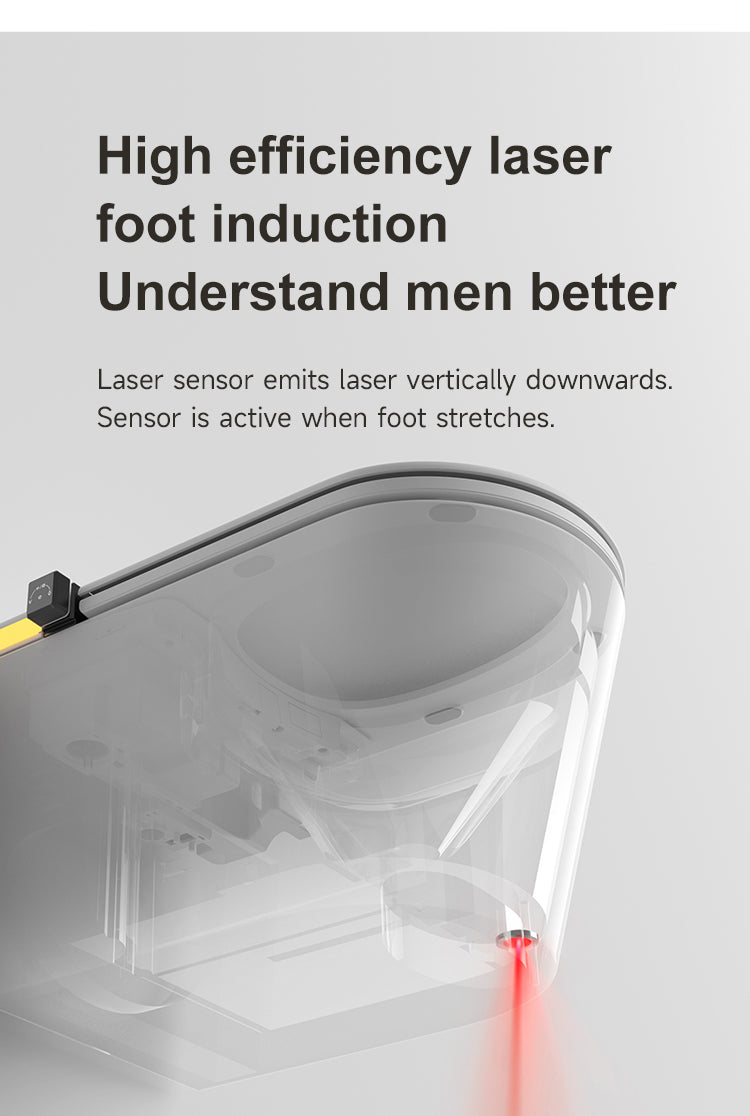 Wall-hung smart toilet with a convenient foot-activated sensor for men, allowing hands-free lid opening, seat lifting, and flushing without bending over.