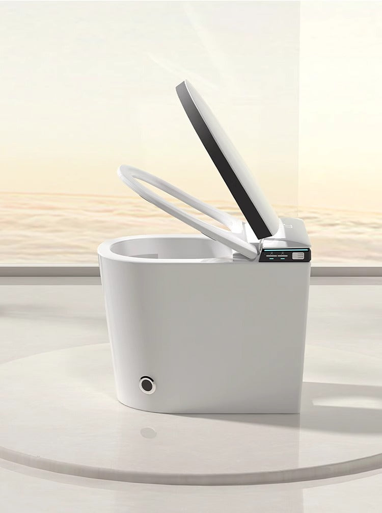 Smart toilet with automatic lid and seat lifting powered by motion and foot sensors