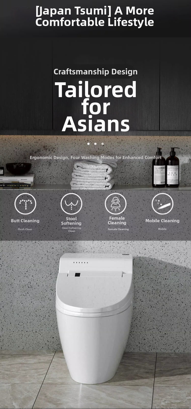 the installed hk75 smart toilet instantly upgrades the bathroom's aesthetic with its sleek, minimalist design while offering advanced enema functions for a healthier lifestyle