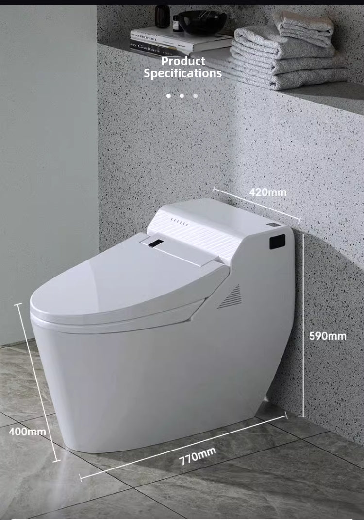 technical dimension drawing of the hk75 enema bidet toilet showing its 770mm length, 420mm width, and 590mm height, designed for maximum ergonomic support and a luxury bathroom fit