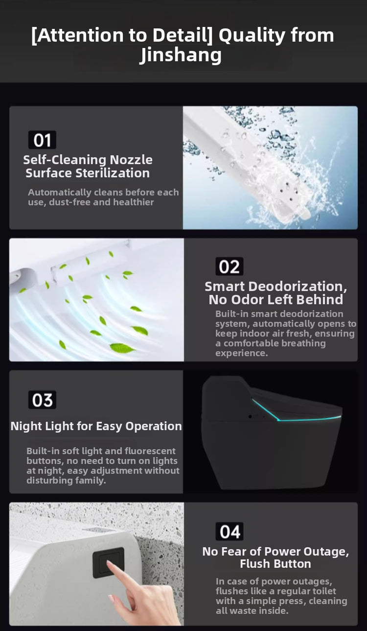 the hk75 enema bidet toilet offers user-friendly features including nozzle self-cleaning for hygiene, intelligent deodorization, a soothing blue night light, and a manual flush button for power outages