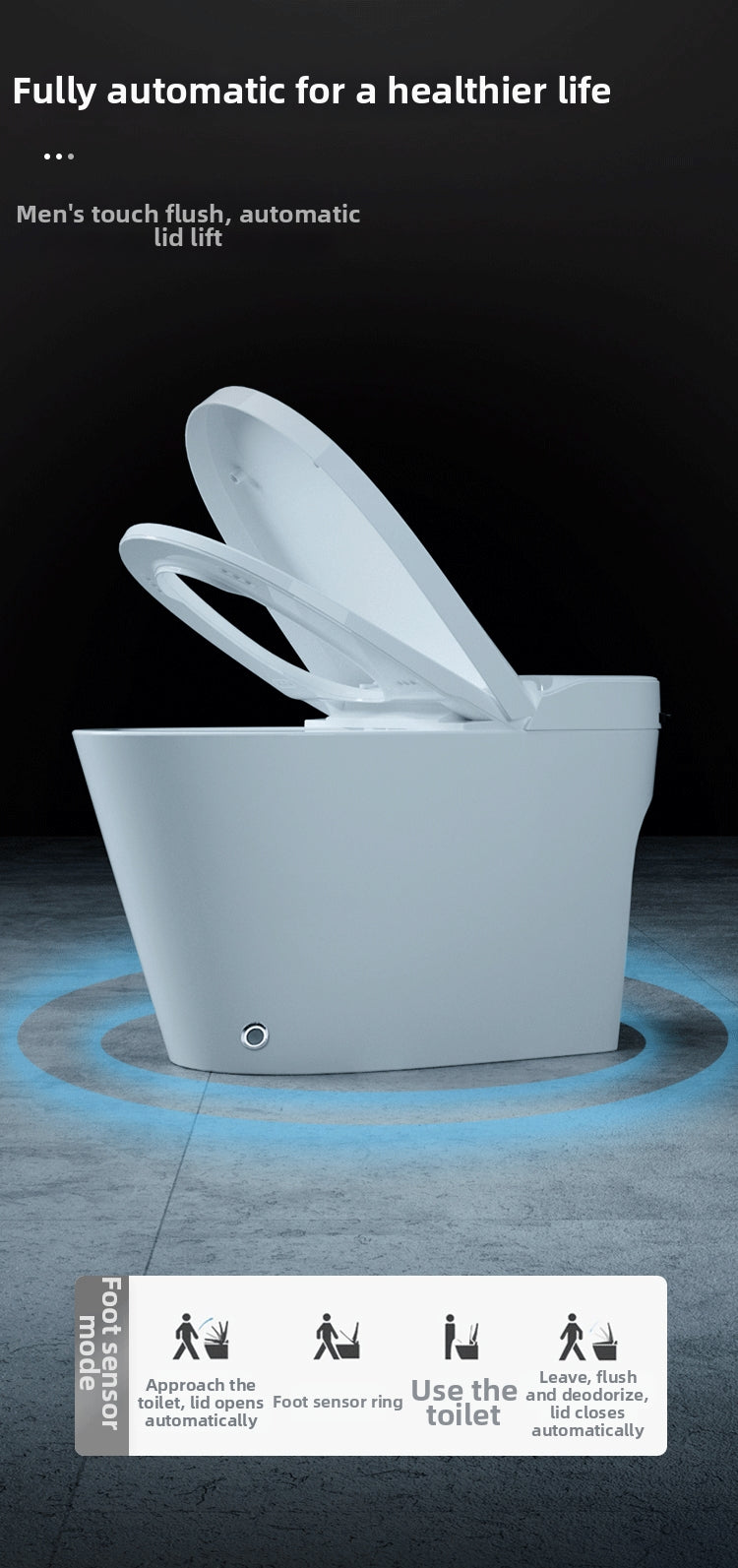 the t2 urine analysis smart bidet toilet uses a high-quality driving motor for automatic lid opening, ensuring durable performance and a long lifespan