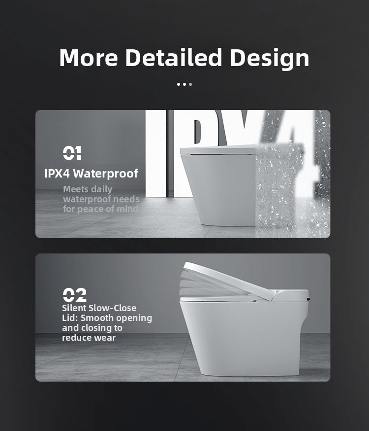 the t2 urine analysis smart bidet toilet features a high ipx4 waterproof rating, ensuring durable performance and electrical safety in humid bathrooms