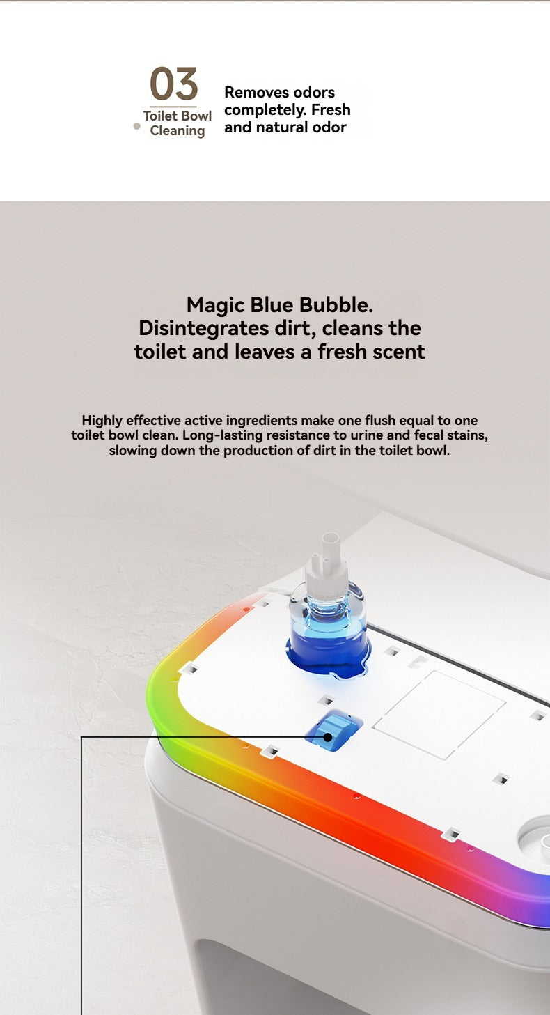 The V1 back-outlet smart bidet toilet features an innovative foam shield system hidden within the lid. This integrated design provides a powerful anti-splash and odor-control barrier while maintaining a sleek, space-saving aesthetic without external tanks.