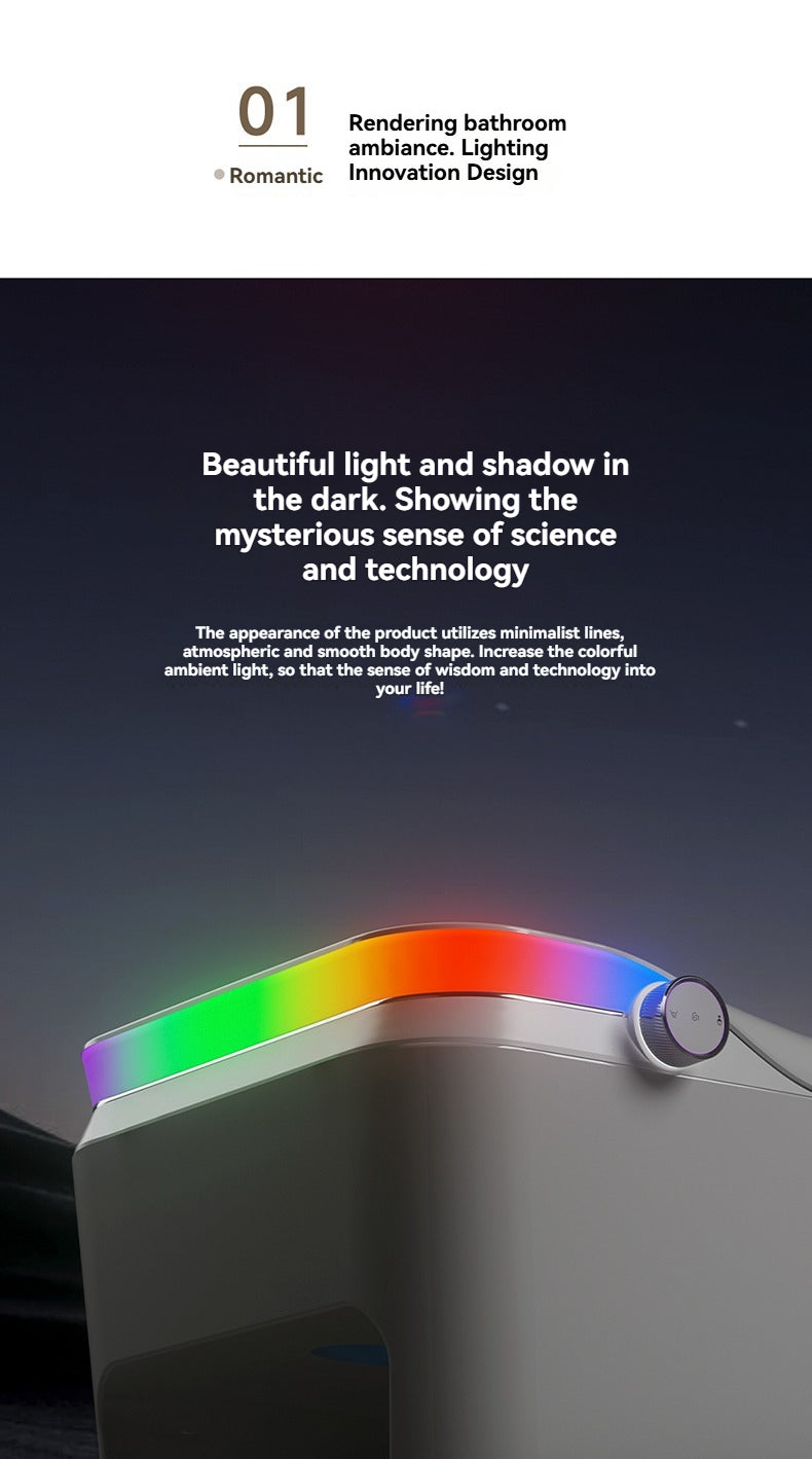 The V1 back-outlet bidet toilet features a stunning colorful ambient lighting design that enhances your bathroom's atmosphere. The LED light can be easily turned off via remote, providing flexibility and convenience for night-time use